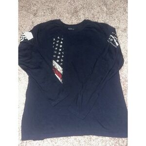Grunt Style 1776 Men's Black Logo Graphic Print Crew Neck Long Sleeve T-Shirt XL